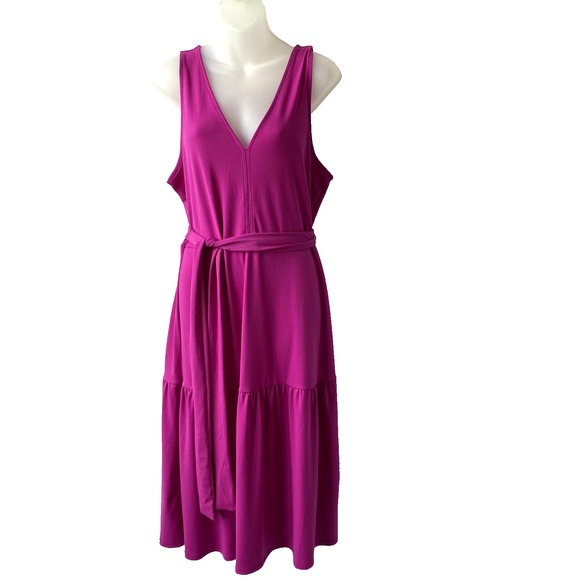 Banana Republic Tiered‎ Midi Dress Women M Magenta Fuchsia Pink Sleeveless NWT - Picture 1 of 9
